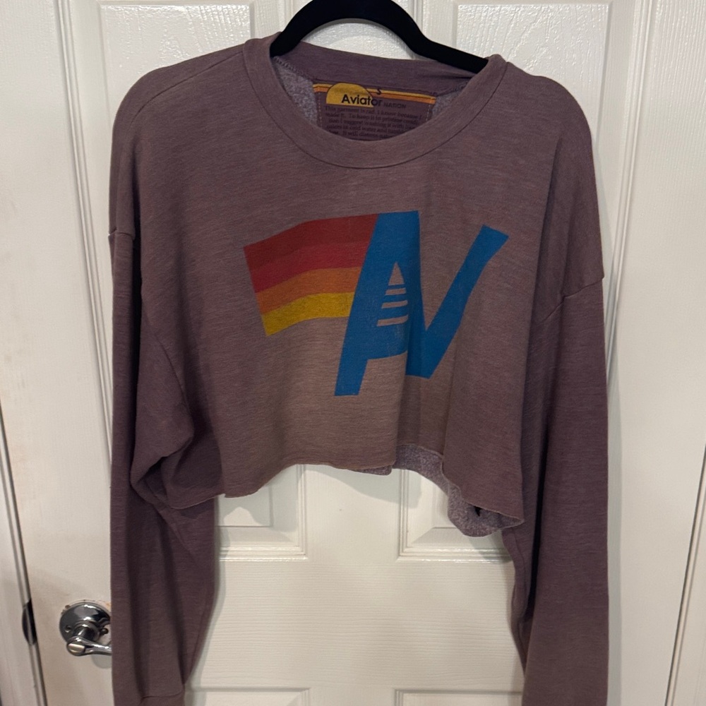 Aviator Nation Rustic Cropped Top with Colorful Logo
